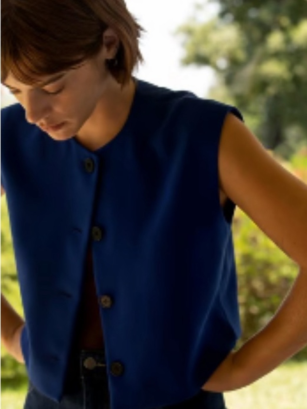Zara Navy Blue Sleeveless Button Front Vest